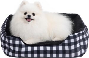 Hollypet Rectangle Plush Dog Cat Bed Self-Warming Pet Bed, Black Check