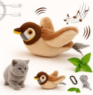 Upgraded 2.0 Flappy Bird Cat Toy – Interactive Flapping & Chirping Bird Toy for Cats (No Flying), Indoor Cat Toy for Exercise & Play, Durable Chew Toy, Catnip Toy for Kitten or Small Dogs (Large 9x3")