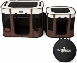 Paw Ballet 2-in-1 Dual-Zone Pet Playpen for Cats & Small Dogs, Portable Indoor Outdoor Pet Enclosure with Connected Rest & Feeding Areas, Foldable Pet Tent with Carrying Bag