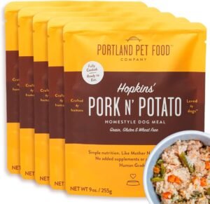 Portland Pet Food Company Fresh, Human Grade Dog Food Topper & Meal 5 Pack | Shelf-Stable 9 oz Pouch, Pork & Potato Limited-Ingredient, Healthy Wet Dog Food & Meal Mix In, All Life Stages, USA Sourced