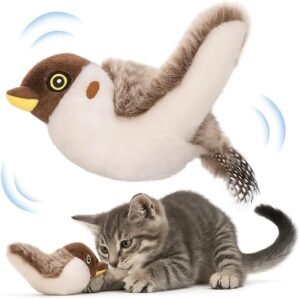 Flying Bird Cat Toy (Not a Flying Toy) – Flappy Bird Cat Toy with Flapping Wings & Chirping Sound, USB Rechargeable Motion-Activated Toy for Indoor Cats