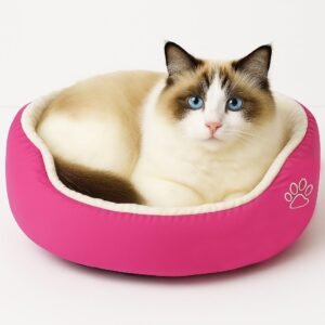 Evelots Calming Donut Cat Bed - Warm Pet Bed for Cats and Small Dogs - Anti-Anxiety Cozy Cuddler - Removable Soft Plush Cushion - Machine Washable - Non-Slip Bottom - Pink