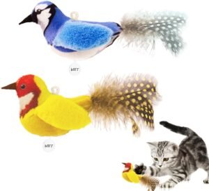 Interactive Chirping Cat Toys with Catnip and Feather,3.5'',2Pcs