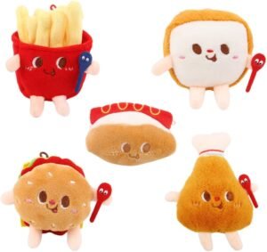 Dog Plush Chew Toy Set | Creative Hamburger, French Fries, Toast, Hot Dog & Chicken Leg Toys | 5-Piece Fun Play Set for Dogs