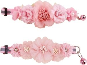 2 Pack Cat Collar Pink Floral with Bell and Removable Flower Bowtie Breakaway Adjustable Cat Collar for Girl Kitten Puppy Small Cats Dogs Daily Decoration (XQ10-5)
