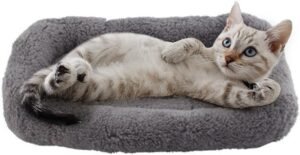 Small Cat Bed Mat Plush Pet Cushion, 15" x 10" Cat Pad with Pillow Around for Indoor Pets, Puppy Curl Sleep Self Warming Mat for Crate Carrier/Outdoor Pet Houses, Non-Slip Bottom, Small