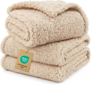1 Pack 3 Calming Blankets Fluffy Premium Fleece Pet Blanket Soft Sherpa Throw for Dog Puppy Cat Beige Small (23" x16'')