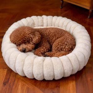 Donut Small Dog Bed Round Calming Kitten & Puppy Bed,20in White
