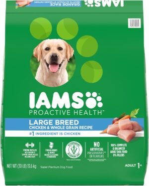 IAMS Proactive Health Large Breed Dry Dog Food, Chicken, 30 lb | Veterinarian-recommended, real chicken #1 ingredient, L-Carnitine for metabolism, Glucosamine & Chondroitin, optimal calcium