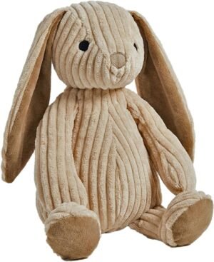 Petlou Soft Corduroy Rabbit Dog and Cat Toys with Multi-Squeaks and Crinkle Paper.15-Inch Creamy White Colour