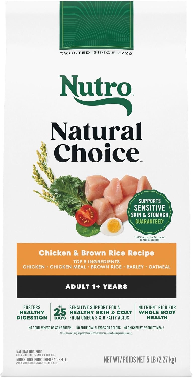 Nutro Natural Choice Adult Dry Dog Food, Chicken & Brown Rice Recipe, 5 lb | Non-GMO, Real chicken #1 ingredient, no corn, wheat, soy or chicken by-product meal, supports skin & coat/digestion/immunity