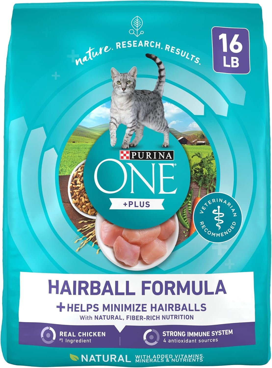 Purina ONE Natural Hairball Control Dry Cat Food, 16 lb Bag