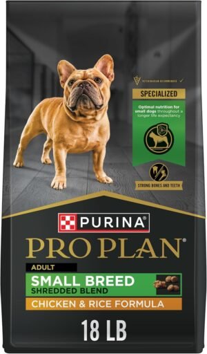 Purina Pro Plan Small Breed Dry Dog Food, Shredded Blend Chicken, 18 lb Bag | Chicken & Rice Formula small dog food with probiotics for dogs, high protein to meet needs of active adult dogs under 20 lbs