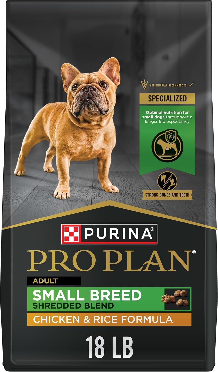 Purina Pro Plan Small Breed Dry Dog Food, Shredded Blend Chicken, 18 lb Bag | Chicken & Rice Formula small dog food with probiotics for dogs, high protein to meet needs of active adult dogs under 20 lbs