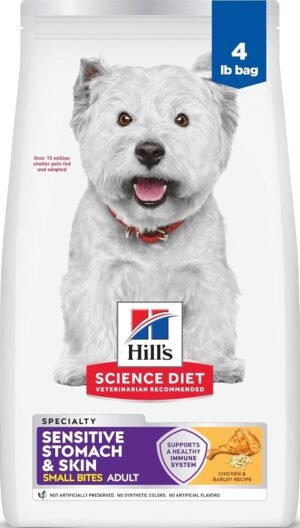 Hill's Science Diet Sensitive Stomach & Skin Small Bites Dry Dog Food | #1 Veterinarian Recommended, Adult Formula, Chicken Recipe, 4 lb. Bag