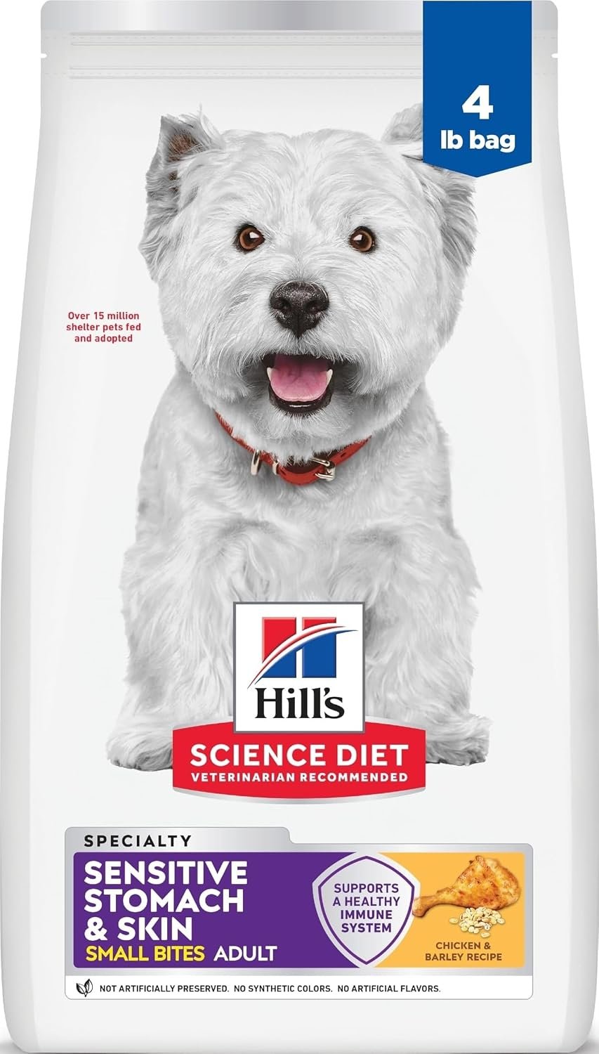 Hill's Science Diet Sensitive Stomach & Skin Small Bites Dry Dog Food | #1 Veterinarian Recommended, Adult Formula, Chicken Recipe, 4 lb. Bag