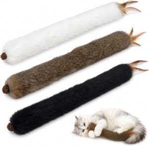 Agape Long Rabbit Fur Cat Toys, 3-Pack with Catnip & Silvervine Gall Fruit