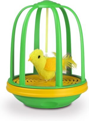 Pet Zone Caged Canary Electronic Bouncing Bird Cat Toy, Real Bird Sounds