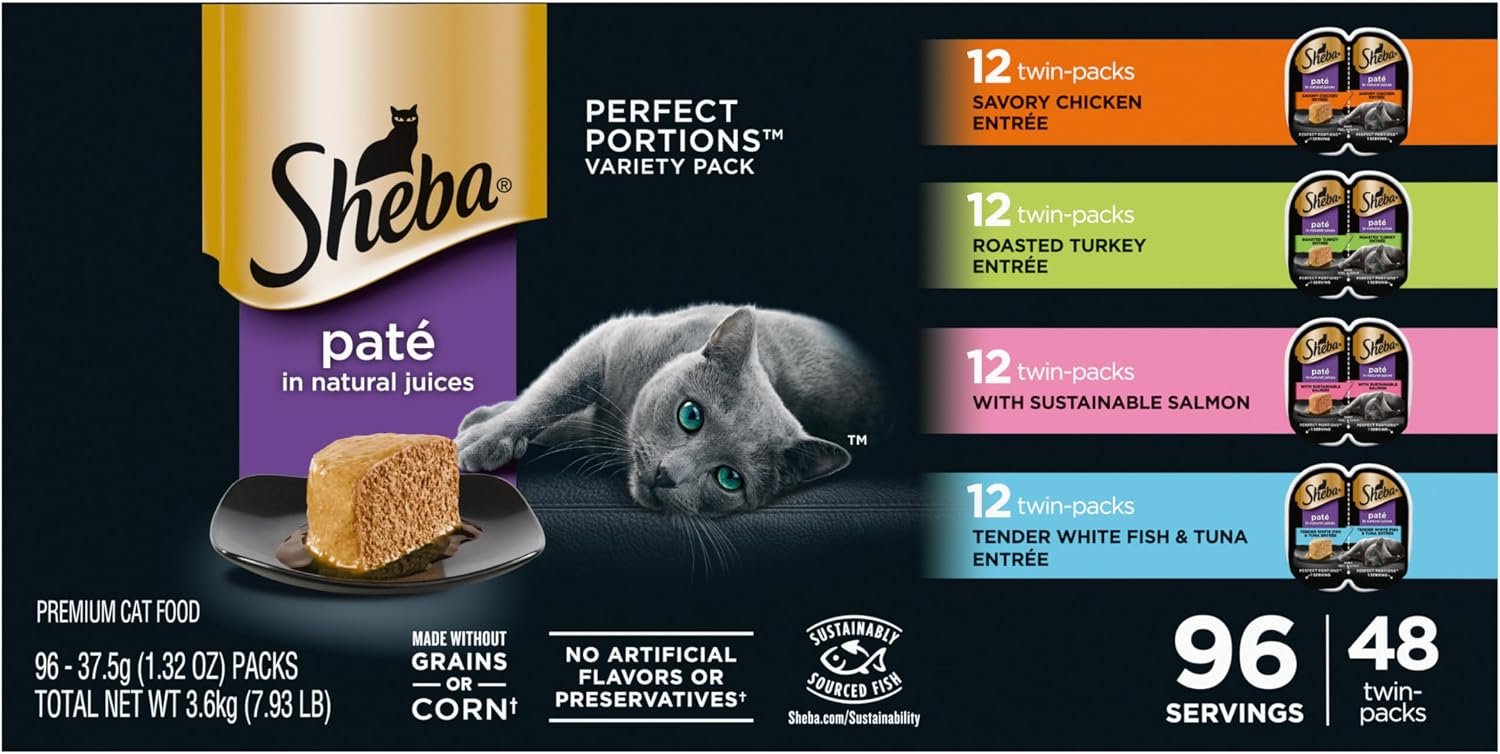 Sheba Perfect Portions Pate Wet Cat Food, Variety Pack, 2.6 oz, 48 ct