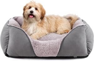 MIXJOY Dog Beds for Small Dogs, Cat Beds for Indoor Cats Washable, Calming Pet Small Size Dog, Soft Rectangle Pet Beds Sofa Cuddler, Orthopedic Cozy Puppy Beds, Anti-Slip Bottom(20x19in, Grey)
