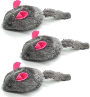 SunGrow Squeaky Plush Mice for Cats, 3 Tug Squeaker Chews for Kittens' Interactive Fun, Hide and Seek Activity, Soft Stuffed Fetch for Ferrets