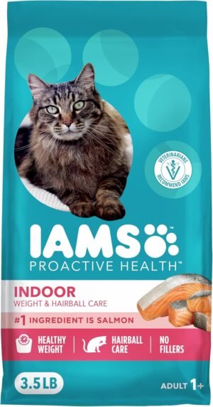 IAMS Proactive Health Indoor Dry Cat Food, Salmon, 3.5 lb | Veterinarian-recommended, #1 ingredient real salmon, reduces hairballs, supports healthy weight, boosts immune system