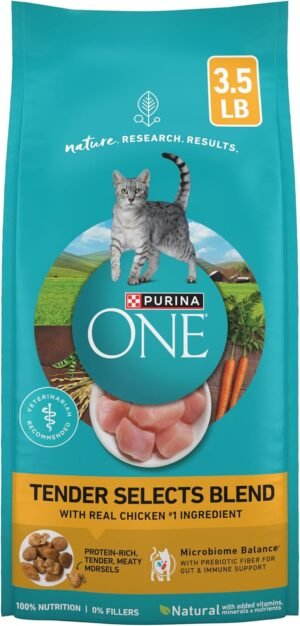 Purina ONE Natural Dry Cat Food, Tender Selects Blend with Real Chicken - (Pack of 4) 3.5 lb. Bags