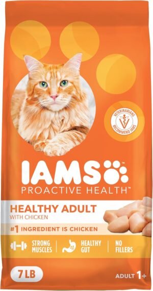 IAMS Proactive Health Healthy Adult Dry Cat Food, Chicken, 7 lb | Veterinarian-recommended, Real chicken #1 ingredient, chicken & egg protein, wholesome grains for energy, supports muscles