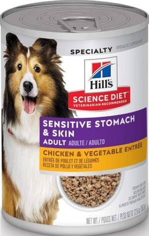 Hill's Science Diet Sensitive Stomach & Skin Wet Dog Food | #1 Veterinarian Recommended, Adult Formula, Chicken & Vegetable, 12.8 oz. Cans, 12-Pack