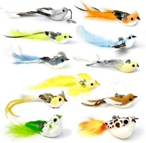 11 PCS Multi-Functional Cat Toy Replacement Heads – Realistic Handmade Bird Teasers with Bells & Detachable Clip, for Interactive Play, Indoor Enrichment & Home Decoration
