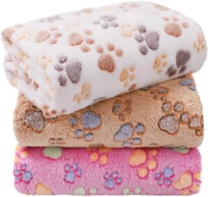 LINENLUX Dog Blankets 3-Pack, Super Soft Fluffy Fleece Pet Throw Warm
