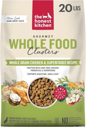 The Honest Kitchen Whole Grain Chicken & Superfoods Whole Food Clusters, Vet Crafted Human Grade Dry Dog Food, Skin, Coat, Digestion & Healthy Weight, 20 lb Bag