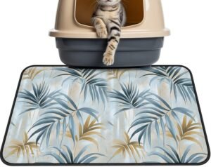 Watercolor Blue Gold Leaves Washable Pee Pads for Dogs Cats,24"x18" Absorbent Waterproof Pet Training Mats Modern Country Plants Non-Slip Reusable Puppy Pad for Crate Bed