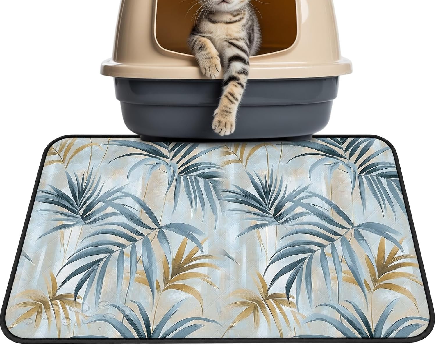 Watercolor Blue Gold Leaves Washable Pee Pads for Dogs Cats,24"x18" Absorbent Waterproof Pet Training Mats Modern Country Plants Non-Slip Reusable Puppy Pad for Crate Bed