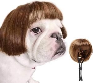 HOWWFALY Dog Costume Cat Apparel Dog Toys Curly Braids Headgear Wigs Styling Cute Funny Pet Hair Accessories Decoration for Halloween, Christmas, Parties(Flax)