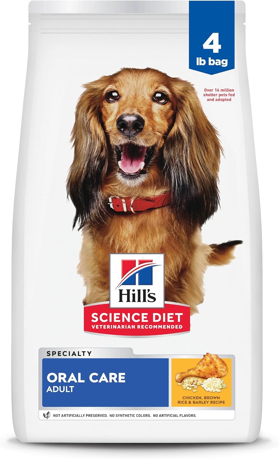 Hill's Science Diet Adult Oral Care Dry Dog Food | #1 Veterinarian Recommended, Chicken, Brown Rice, & Barley, 4 lb. Bag