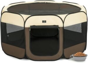 A 4 Pet 50.39-in Dog Playpen, Small Dogs & Puppies, Brown+Beige