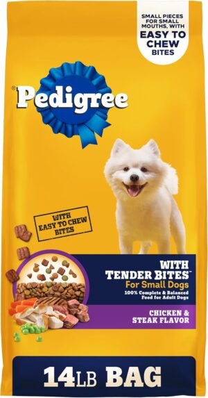 Pedigree Tender Bites Small Dogs Dry Dog Food, Chicken & Steak, 14 lb