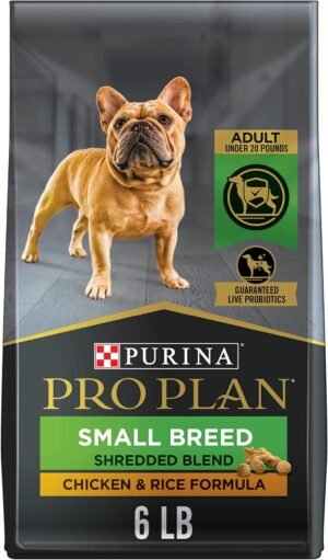 Purina Pro Plan Small Breed Dry Dog Food, Shredded Blend, 6 lb Bag | Chicken & Rice Formula small dog food with probiotics for dogs, high protein to meet needs of active adult dogs under 20 lbs