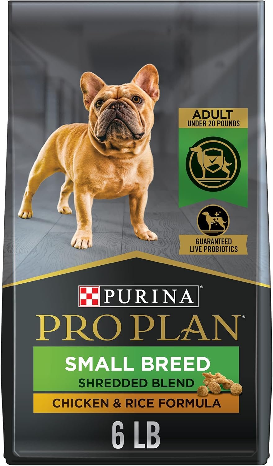 Purina Pro Plan Small Breed Dry Dog Food, Shredded Blend, 6 lb Bag | Chicken & Rice Formula small dog food with probiotics for dogs, high protein to meet needs of active adult dogs under 20 lbs
