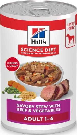 Hill's Science Diet Adult 1-6 Wet Dog Food | #1 Veterinarian Recommended, Beef & Vegetables, 12.8 oz. Cans, 12-Pack