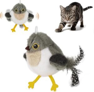 Sundix Cat Toys Flapping Bird, Lifelike Chirp Tweet, Rechargeable Touch Activated Kitten Toy Interactive Cat Exercise Toys for All Breeds Cat Kicker Catnip Toys