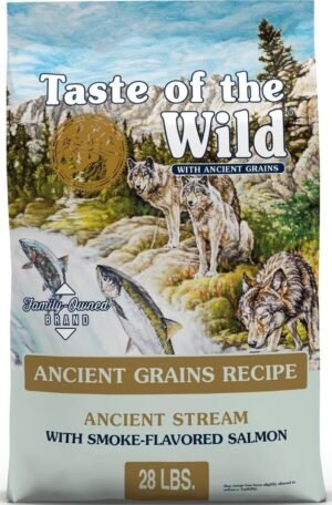 Taste of the Wild Ancient Stream Dry Dog Food, Smoke-Flavored Salmon, 28lb | Puppy, Adult & Senior Dogs | High Protein | Real Salmon & Ancient Grains | Nutrient Dense to Help Support Peak Health