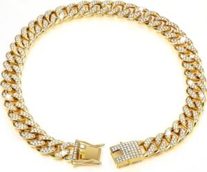 Tallew Dog Chain Cuban Dog Collar Pet Chain Necklace, 8 Inch, Gold