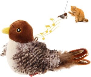 GiGwi Interactive Cat Toys Squeaky, Stimulated Chirping Bird Toy Making Noise,Automatic Chirp Bird Cat Toy with Feather Tail, Melody Chaser Play and Squeak Kitten Toy for Boredom