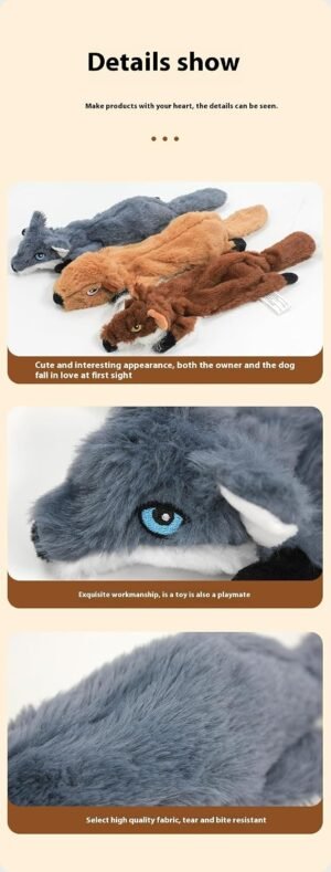 Interactive Plush Animal Dog Toy with Dual Squeakers - Fox, Squirrel, & Wolf Designs for Chewing, Dental Care & Training - Soft, Safe Chew Toy for Dogs (Fox,45 * 15cm)