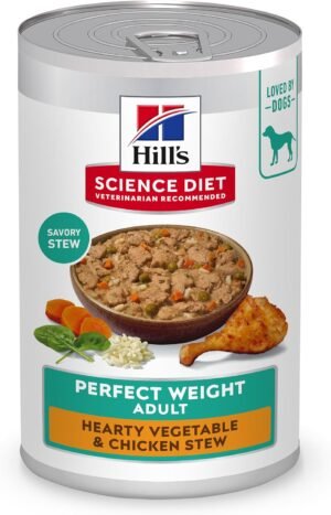 Hill's Science Diet Adult Perfect Weight Wet Dog Food | #1 Veterinarian Recommended, Vegetable & Chicken Stew, 12.5 oz. Cans, 12-Pack