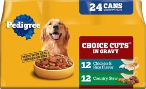 Pedigree Choice Cuts Wet Dog Food, Stew & Chicken, 13.2 oz, 24 Count | Country Stew & Chicken and Rice, 100% complete & balanced, supports lean muscles, 50%+ water for hydration, canned food