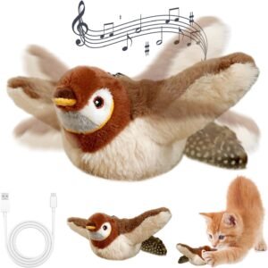 Rocfish Cat Toys, Catnip Toys for Cats, Flapping Bird Cat Toy, Bird Cat Toy Interactive Cat Toy for Kitten or Small Dogs, Chirping, Rechargeable,Touch Activated