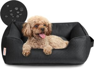 Miguel Outdoor Waterproof Cat Bed with Side, Oxford Durable Dog Bed for Small Dog Easy Clean, All Weather Rectangle Medium Pet Bed Bolster Tough Puppy Bed Scratch Resistant Removable Cover, 25 inches